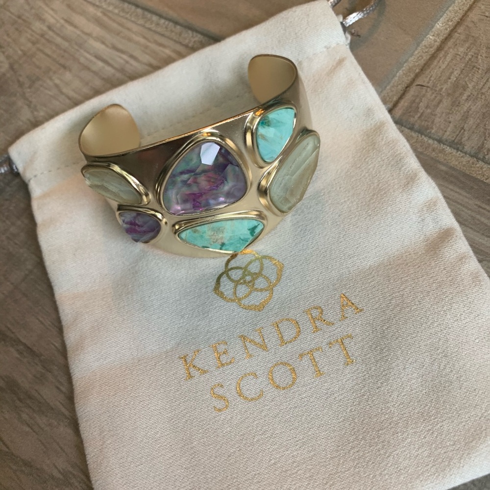 Margot Gold Statement Cuff Bracelet: Sea Green Mix